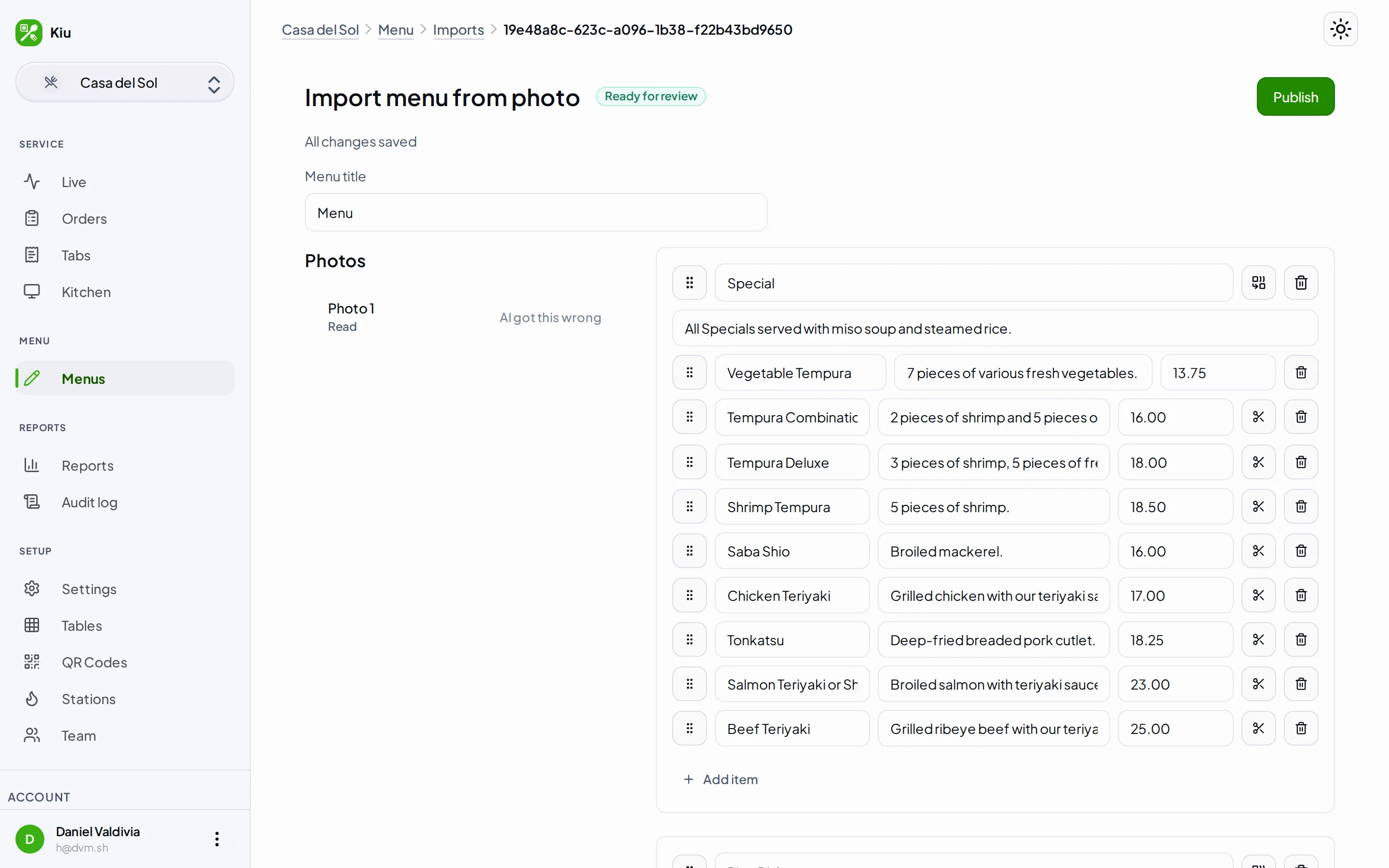 Snap a photo of your menu,
